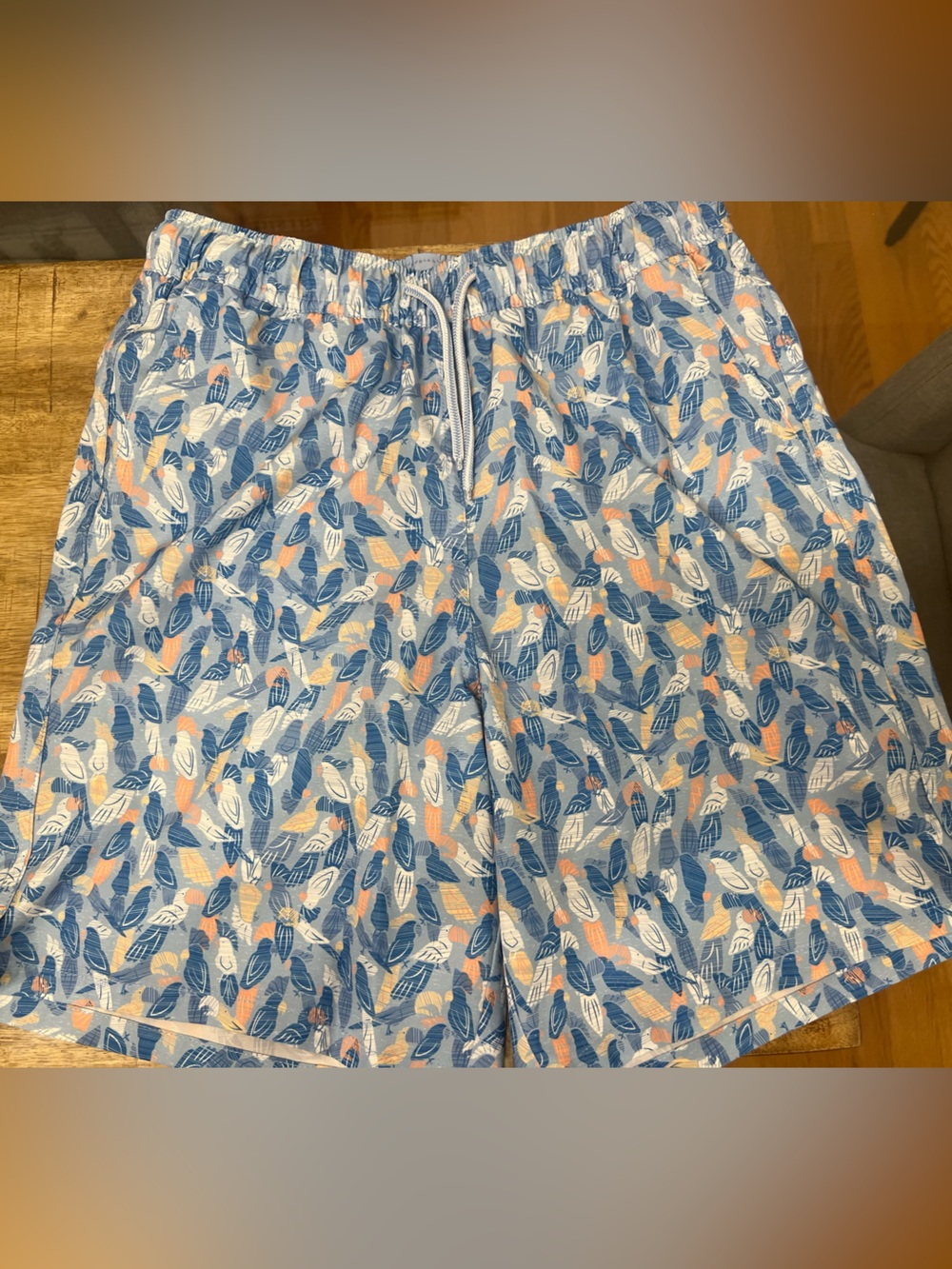 Peter Millar Light Blue & Peach Leaf-Pattern Swim trunks Shorts
